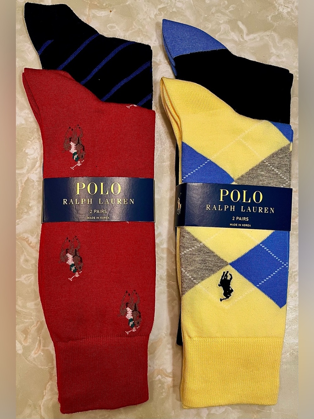 Polo by Ralph Lauren 4-Pack Crew Socks in Red, Yellow, Blue & Black